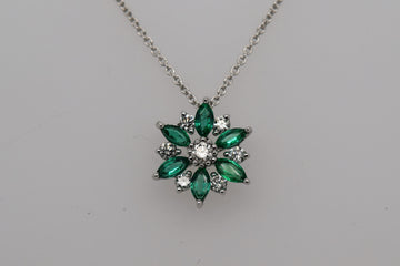 Diamond Emerald Dainty Flower Pendant